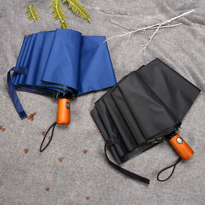 

New Wooden Handle Automatic Male Umbrella Rain Women For Gift High Quality 3Folding Umbrella Men Business Windproof Paraguas