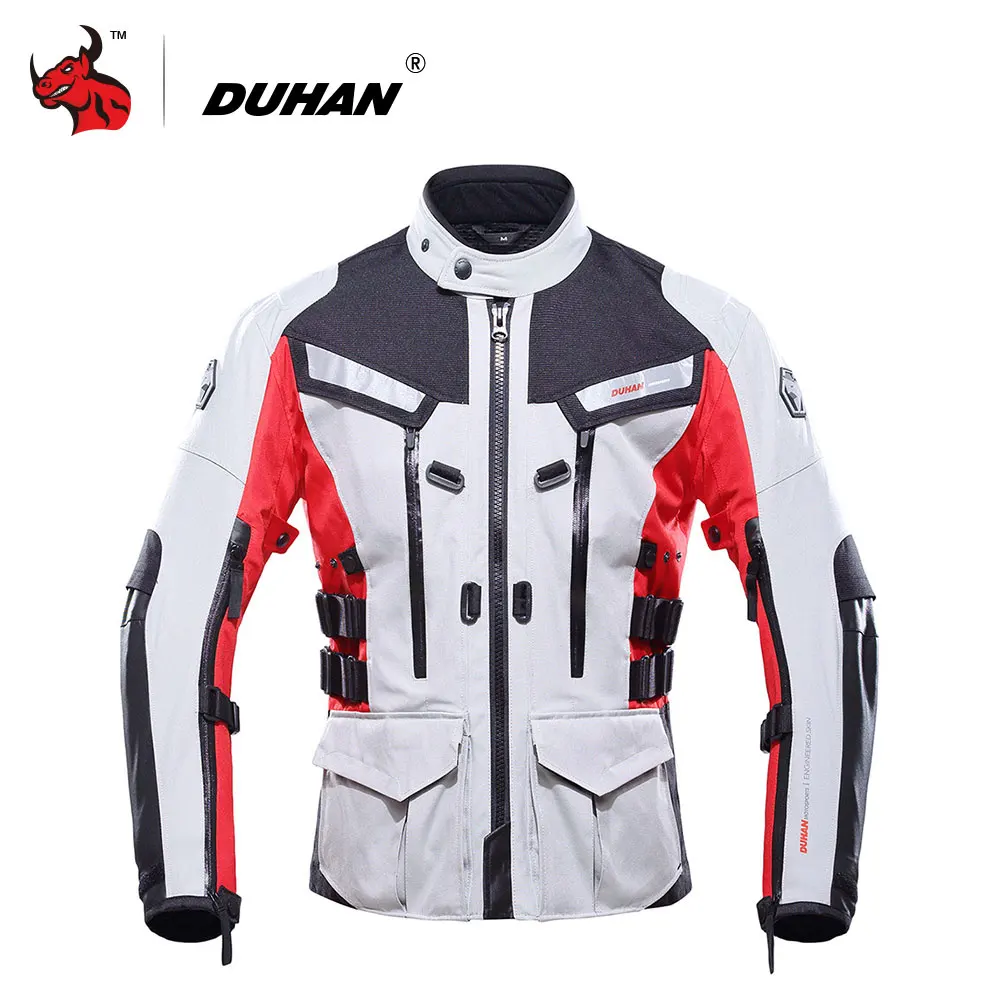 red jacket DUHAN мотоциклетная куртка водонепроницаемая мотоциклетная куртка мужская одежда для мотокросса мотоциклетный костюм с локтевым плечом сзади CE протектор - Цвет: red jacket
