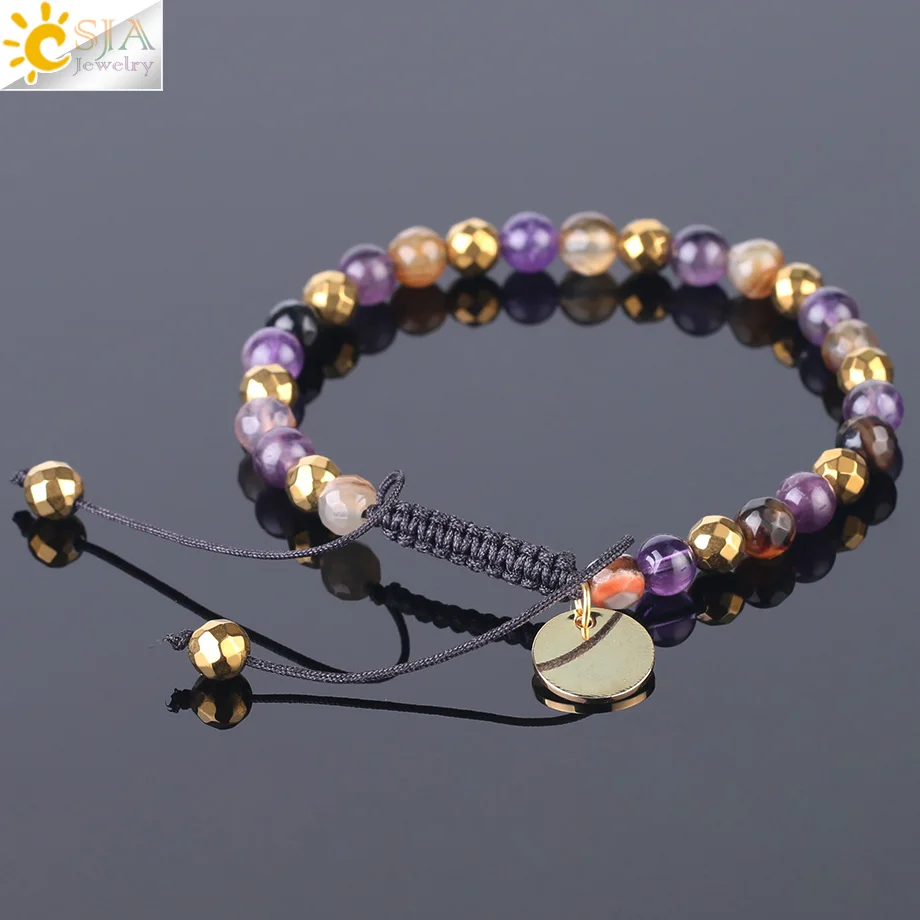 Новинка 2018 женский браслет CSJA из разноцветного оникса с фиолетовыми кристаллами