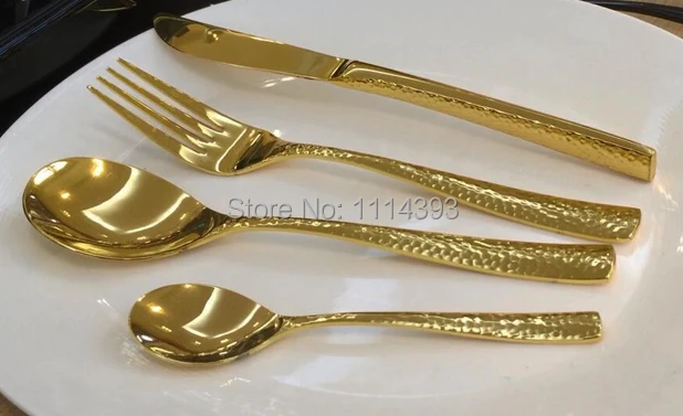 2310g-gold 18-10 кованой нержавеющей стали набор столовых приборов 24 шт. золотое покрытие Титан/Цветной Столовые приборы Набор Ресторан или hotel