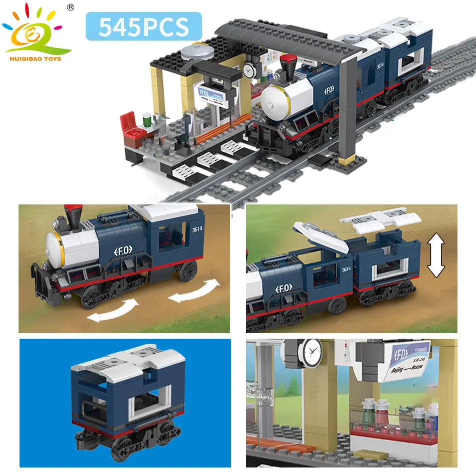 14 545PCS NO BOX Карета рельсы железнодорожная станция трек строительные блоки Совместимые городские фигурки DIY Развивающие Кирпичи игрушки для детей мальчиков - Цвет: 14 545PCS NO BOX