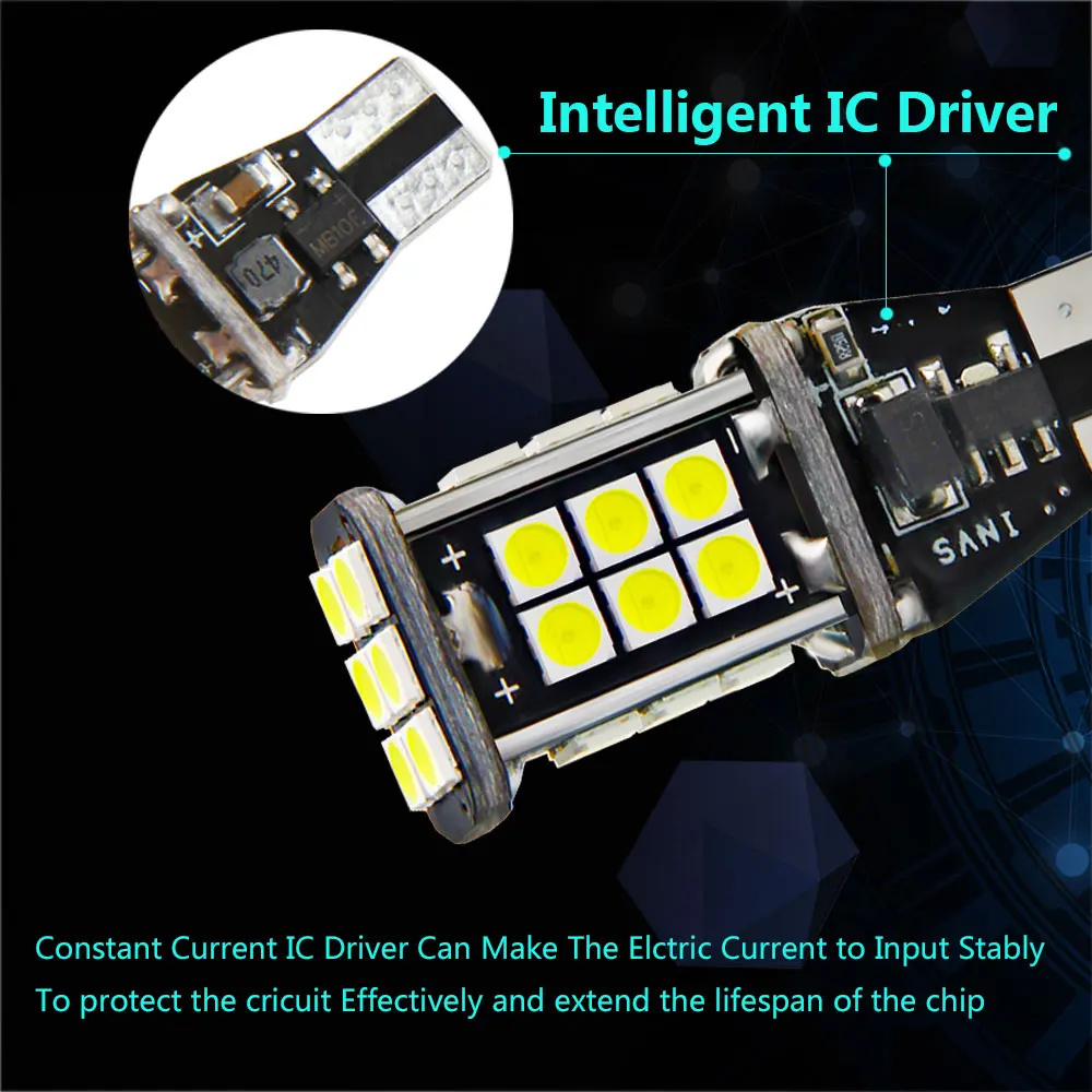 1 шт. T15 светодиодный 921 лампы заднего хода 1200LM 3030 SMD CANBUS безотказная Автомобильная