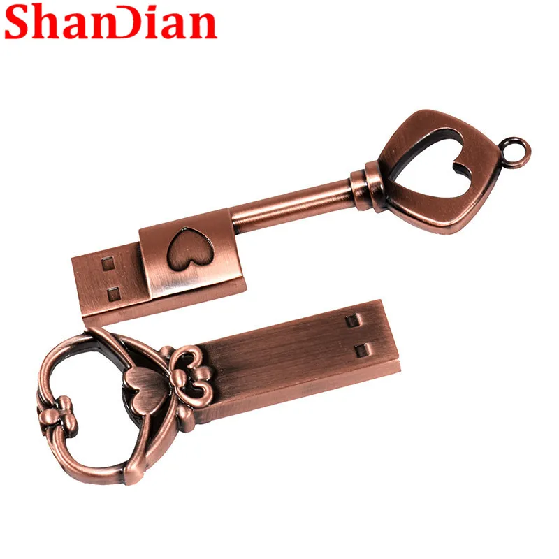SHANDIAN модный металлический бронзовый ключ креативный USB флеш-накопитель USB 2,0 4 ГБ 16 ГБ 32 ГБ 64 Гб внешний накопитель диск памяти