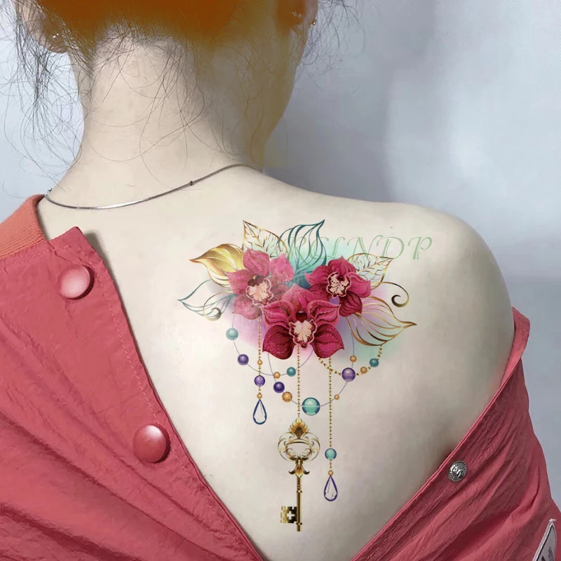 

Waterproof Temporary Tattoo Sticker gold leaf flower diamond necklace cross tattoos fake tatto flash tatoo for girl women men