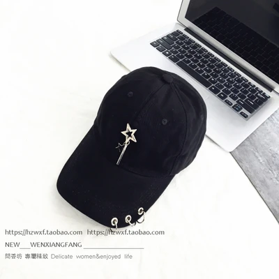 Новинка шляпа женская летняя Essential корейский Путешествия кольцо, кулон бейсболка козырек фуражке личности хип-хоп Cap Панк волна - Цвет: Черный