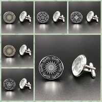 sacred geometry rule cufflinks celtic round pattern glass tie bar luxury brand shirt mens cufflinks high quality gifts for men