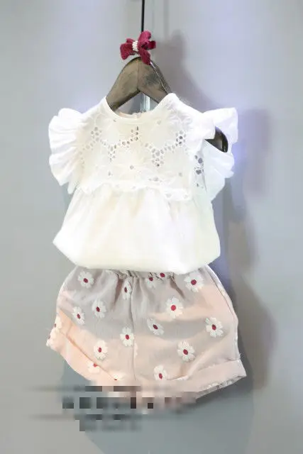 2 предмета летняя одежда для маленьких девочек кружевные топы шорты с цветочным