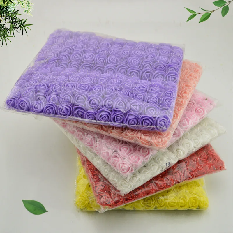 

144Pcs Mini Foam Rose Artificial Flowers For Home Wedding Car Decoration DIY Pompom Wreath Decorative Bridal Fake Plants