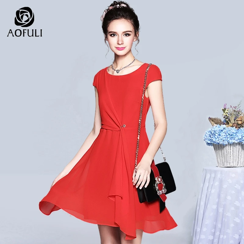 Размер S красное шифоновое короткое платье Брендовое однотонное асимметричное