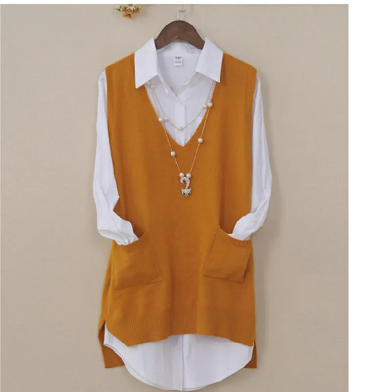 

Women's Spring Autumn Cashmere Knitted Vest Both Sides Split Loose Sweater Vest Waistcoat Female Pullover Sleeveless Tops