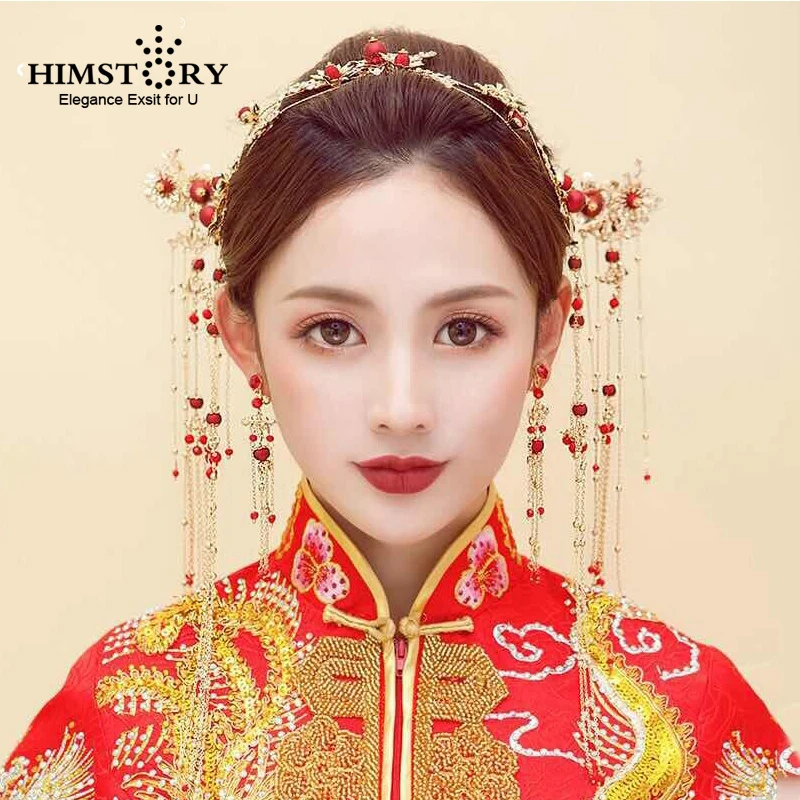 HIMSTORY винтажный Китайский традиционный свадебный головной убор шпилька
