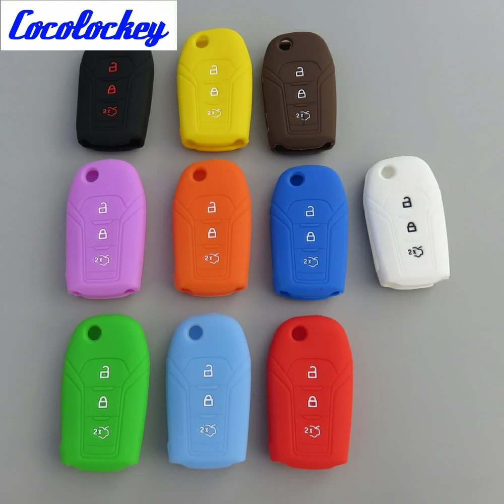 

Cocolockey Silicone Car Key Cover Case For FORD F-150 F-250 MUSTANG Explorer FUSION Keyless Enter Key Case For Car Styling