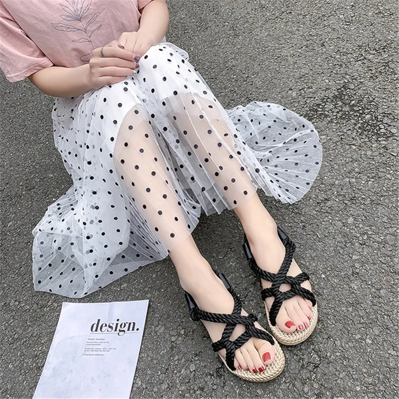 Сандалии женские с пеньковой веревкой на шнуровке|Боссоножки и сандалии| |