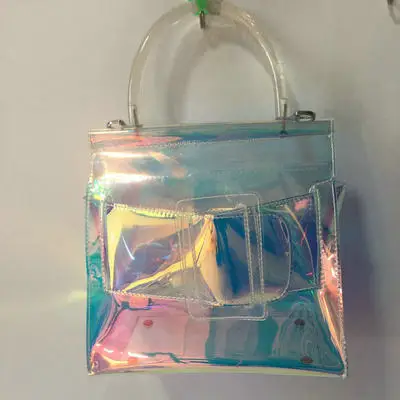 transparent Женская голографическая сумка на ремне, сверкающий блеск, сумка-портфель, веселая Сумка-тоут в полоску, радужная Переливающаяся сумка, лазерная сумка-мессенджер - Цвет: transparent
