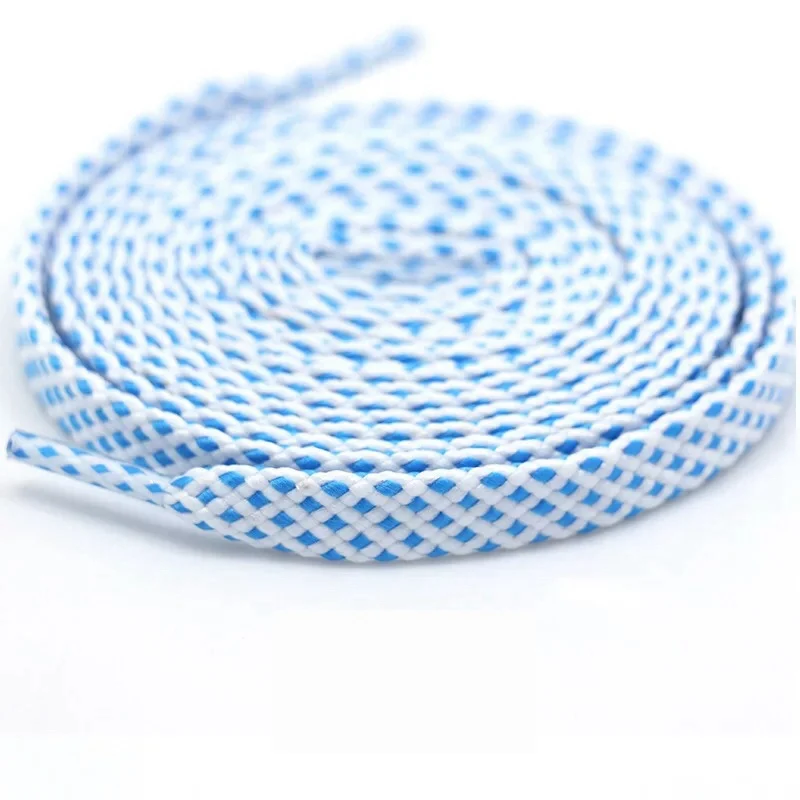 White blue 1 пара двухцветные плоские полиэфирные шнурки для ботинок тапки шнурки цвета клетчатые двухслойные полые плоские шнурки 100/120/140 см - Цвет: White blue