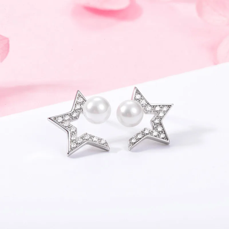 Женские серьги-гвоздики с пресноводным жемчугом простые 925 звезда серебряного
