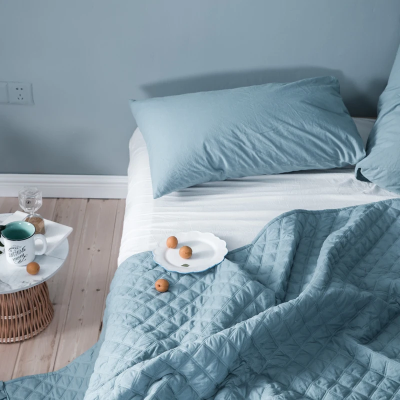 Хлопковое однотонное уютное стеганое одеяло покрывало для кровати летнее