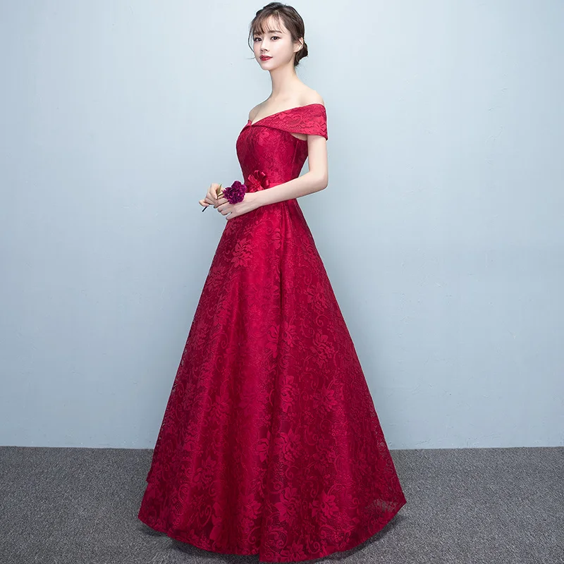 Robe De Soiree красное вечернее платье длинное кружевное с вырезом лодочкой и рукавами