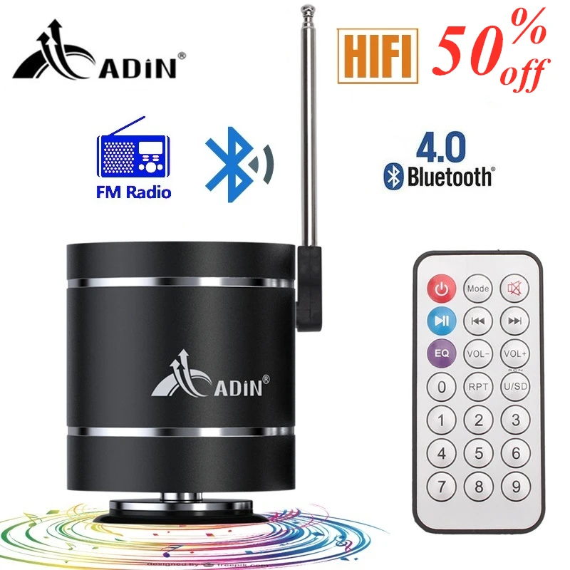 Adin 15 Вт металлическая Вибрация беспроводной bluetooth динамик fm радио HiFi бас 3D стерео объемный TF сабвуфер динамик s пульт дистанционного управления