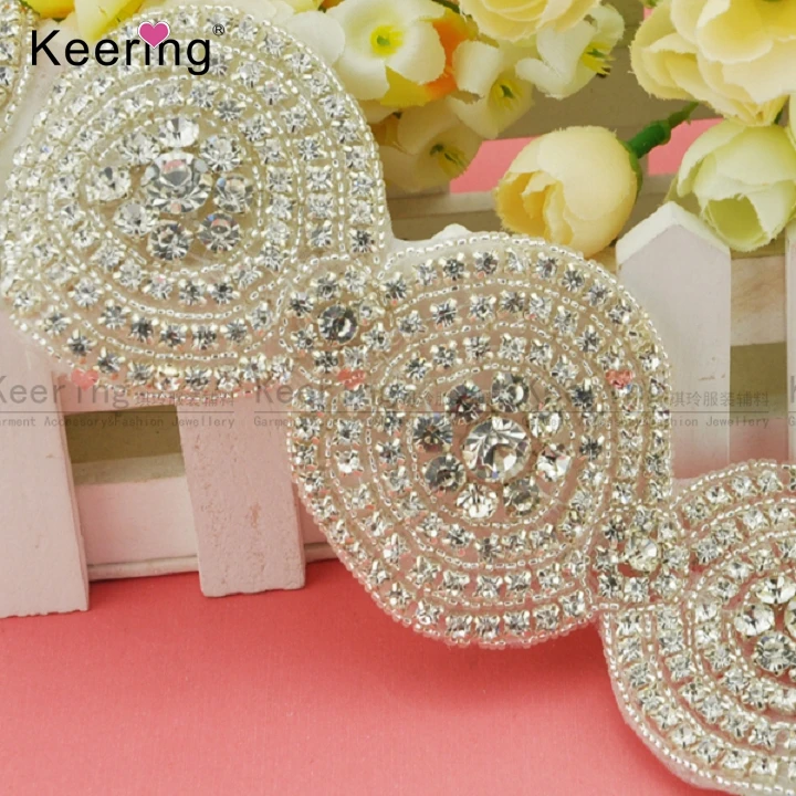 

High Quality Handmade circular rhinestone trimming for wedding dresses belt WRA-342