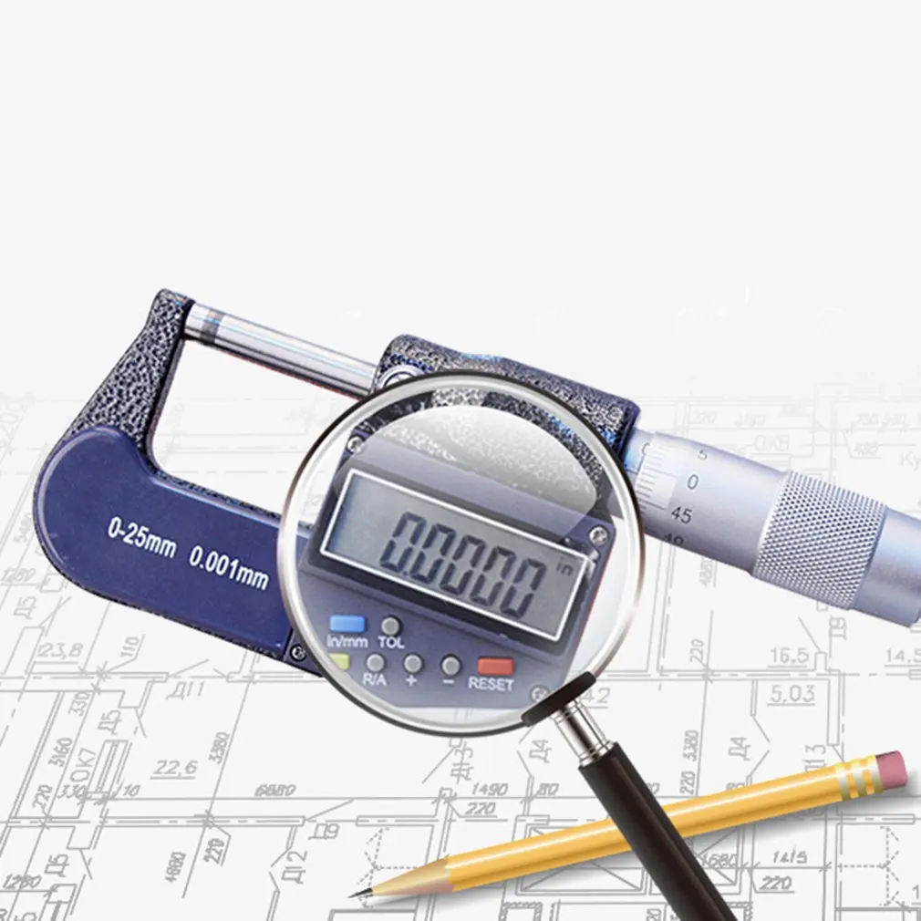 Электронный цифровой микрометр Калибр хромированный наружный диаметр 0 25 50мм 001 мм|Микрометры| |