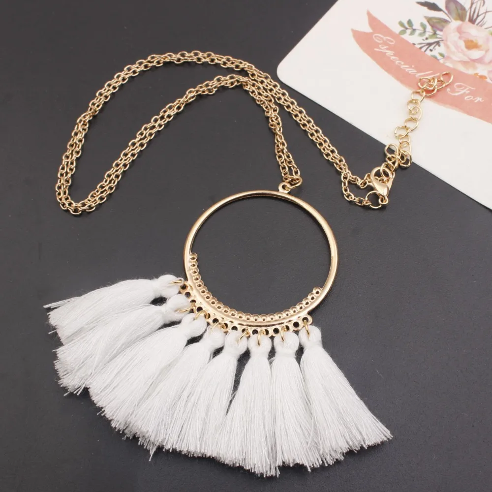 Bohopan Boho Tassel Necklace For Women Vintage Metal Hollow Round Bohemian Style Fashion Statement Neck Jewelry Trend | Украшения и