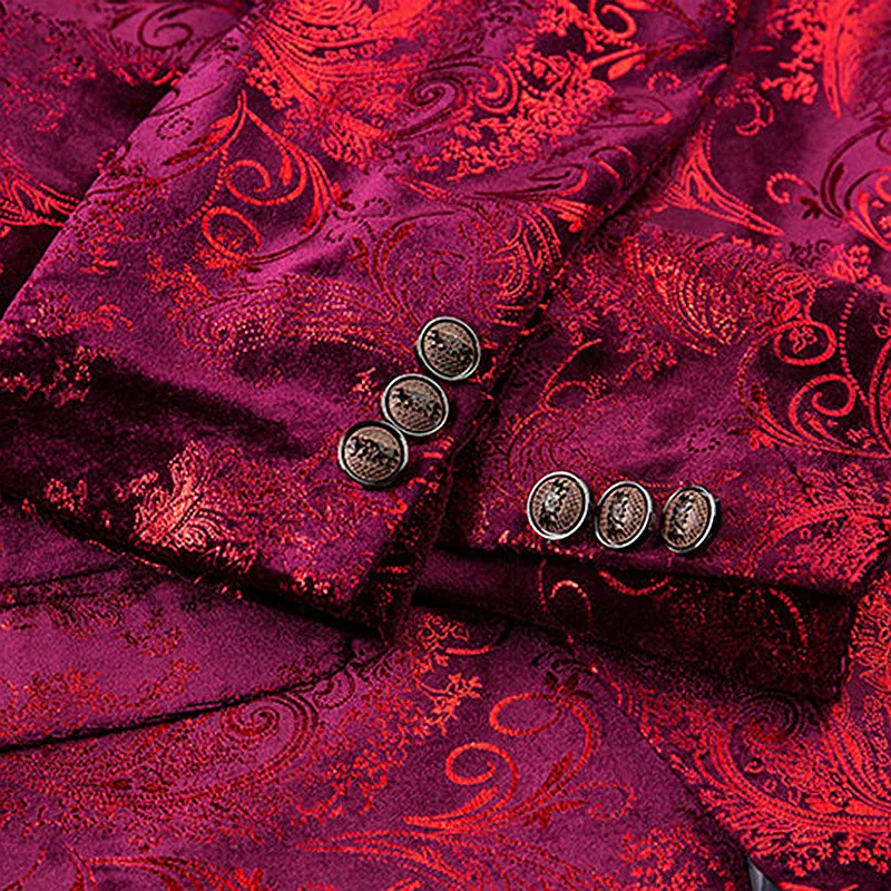 

Loldeal 2018 Men Cocktail Party Blazer Paisley Floral Jacket Wine Red Golden Stage Suit Jacket Elegant Wedding Blazer Men M-6XL