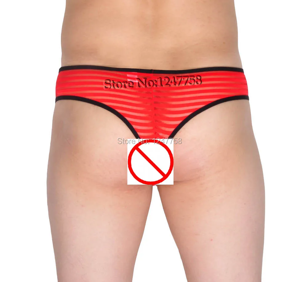 Сексуальные мужские прозрачные сетчатые полосатые бикини боксеры нижнее белье