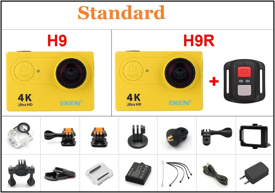 Eken H9/H9R экшн Камера Wi-Fi пульт дистанционного управления со сверхвысоким разрешением Ultra HD, 4 K, 1080 P/60fps возможностью погружения на глубину до 30 м Водонепроницаемый Камера 2,0 ЖК-дисплей 170 объектив для шлема GoPro Камера