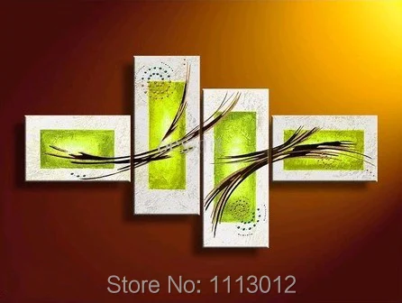 

New Modern Green Line Flower Landscape Oil Painting On Canvas 4 Panel Arts Sets Home Abstract Wall Decor Picture for Living Room