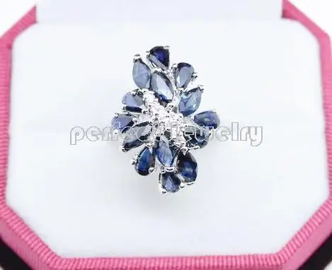 Natural sapphire ring 0.5ct*14pcs gemstone Free shipping real 925 sterling silver Fine jewelry #C190118007 | Украшения и