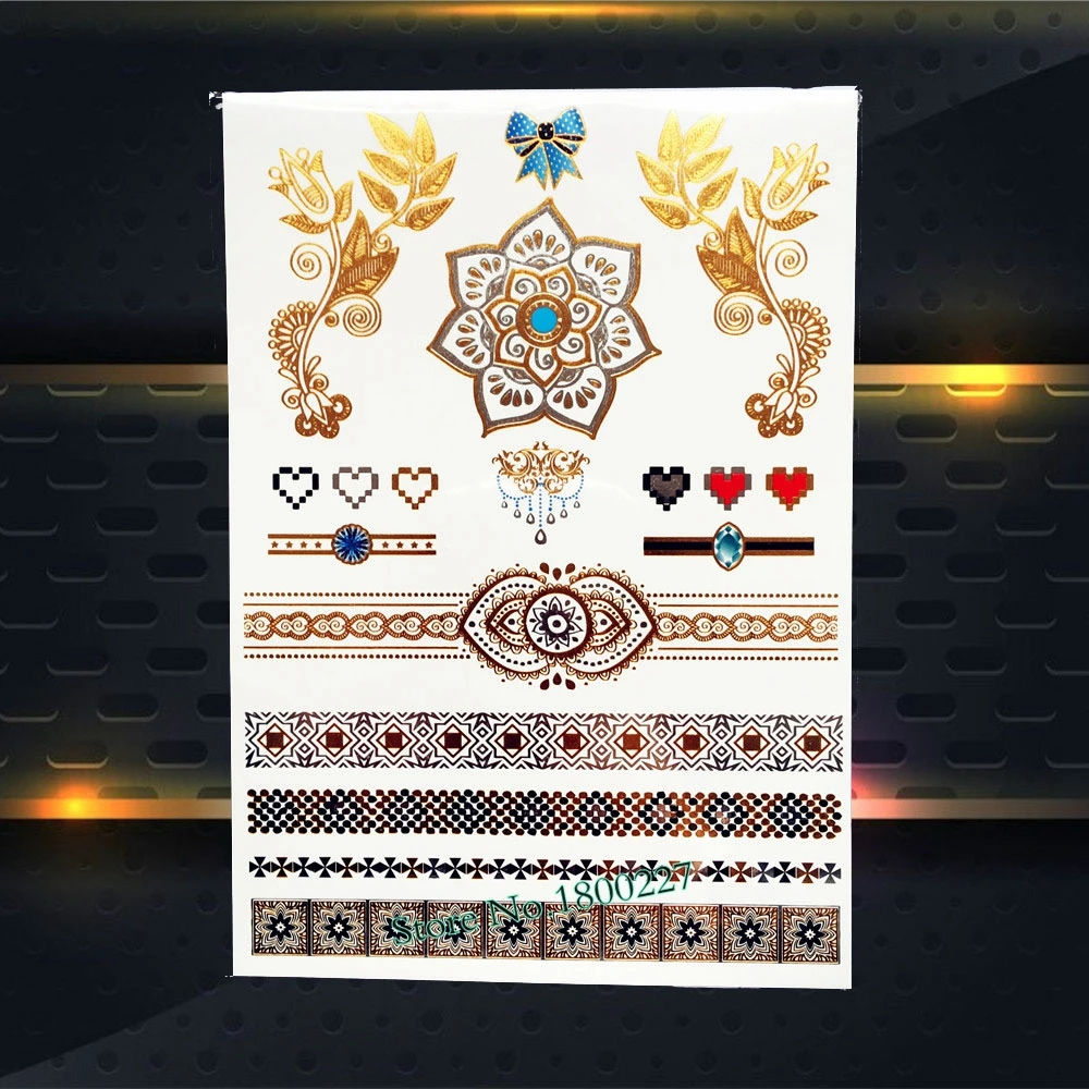 1 шт. Нетоксичная татуировка из хны золотого и синего цвета|tattoo sticker|temporary tattoo