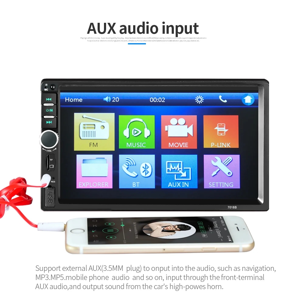 Hevxm 2 Din " автомобильный Радио HD Авторадио lcd сенсорный экран автомобильный стерео MP5 плеер Поддержка камеры заднего вида с пультом дистанционного управления 7018B