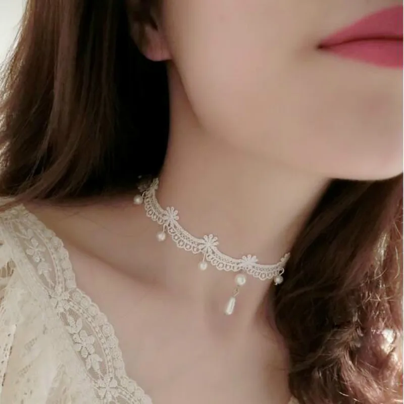 Чокеры женские ручной работы в готическом стиле белое винтажное кружевное