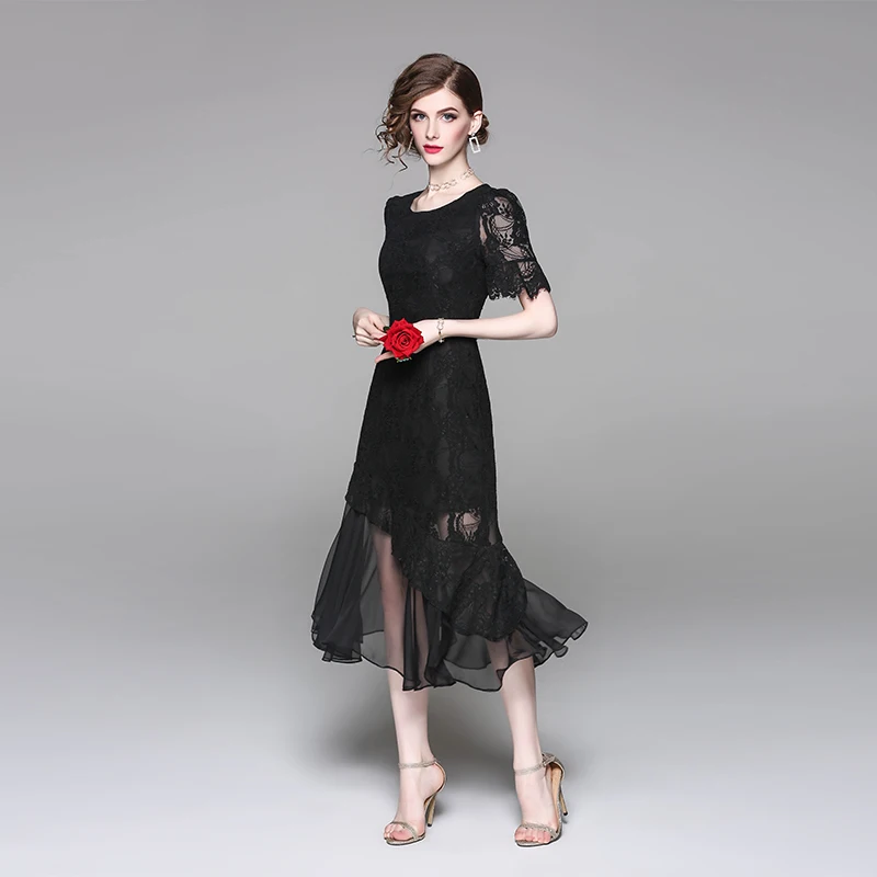 Весна-осень взлетно-посадочной полосы дизайнерские женские платье черный белый