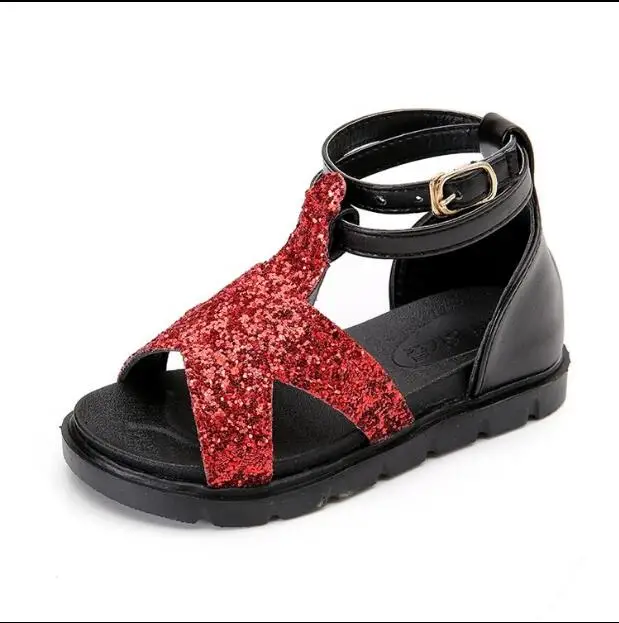 Новинка лета 2018 корейские сандалии для девочек с блестками и открытым носком