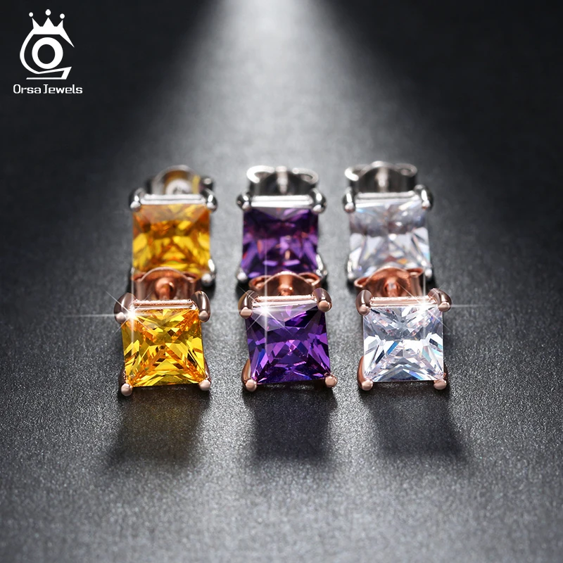 ORSA JEWELS квадратные хрустальные серьги-гвоздики горячая Распродажа серьги из ААА кубического циркония модные ювелирные изделия Поставщик OE148
