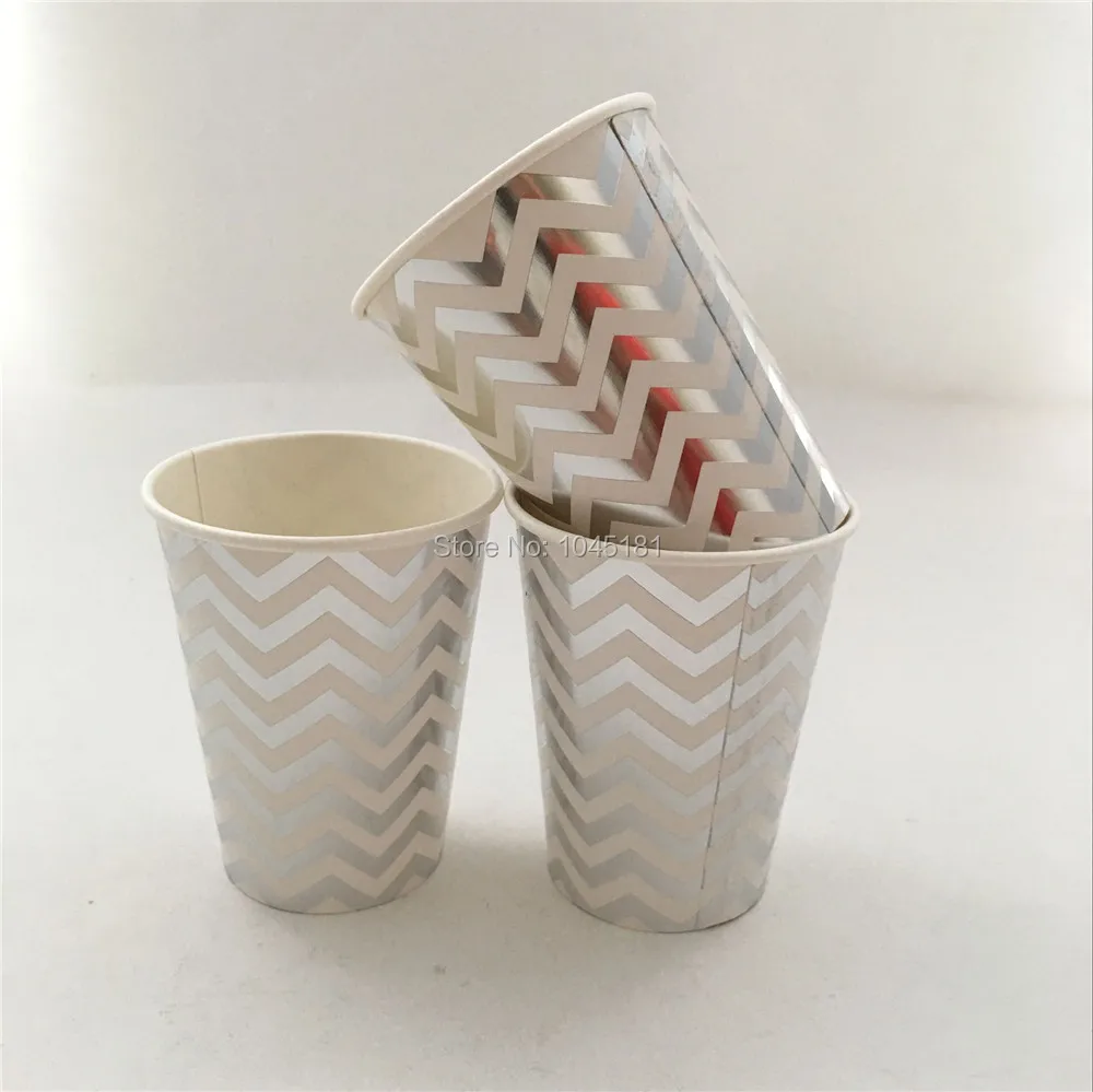 48 шт. одноразовая посуда с металлическим золотым/серебряным шевроном десертные