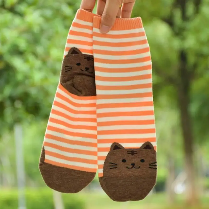 1 пара женские хлопковые носки в полоску|socks winter|womens cotton sockscat socks |