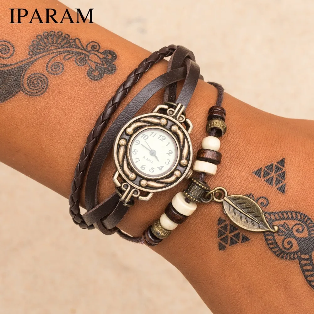 Модный женский браслет IPARAM 2019 винтажные кварцевые наручные часы с плетеным