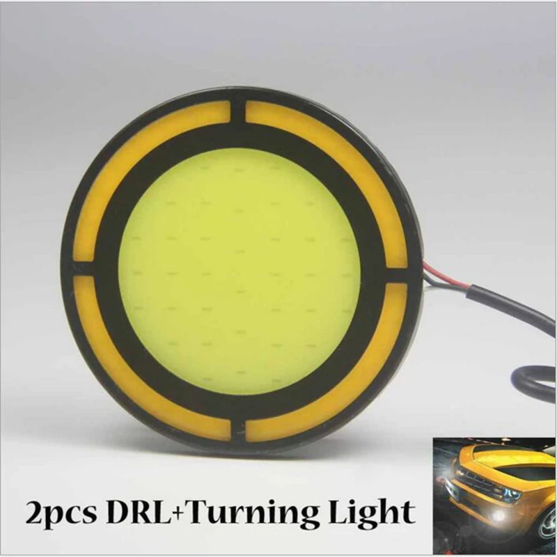 

Universal 2pcs 12v LED DRL COB DRL Diameter 7cm Car Auto Light Daytime Running Light White DRL Yellow Turn Light 30W High Power
