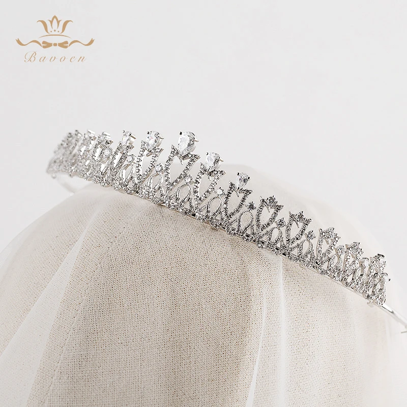 Bavoen Высокое качество невесты Европейский серебряная тиара Hairbands вечерний Циркон