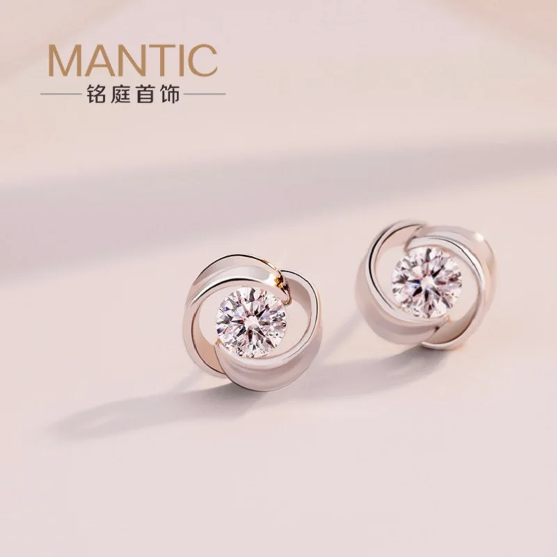 Authentic 925 Sterling Silver Beautiful fashion roses Clear CZ Stud Earrings for Women Fine Jewelry Bijoux MT0031 | Украшения и