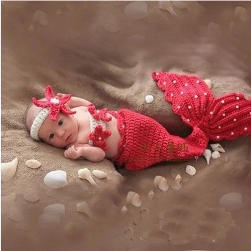 Детский реквизит для фотосъемки новорожденных Русалочка вязаное Пеленальное
