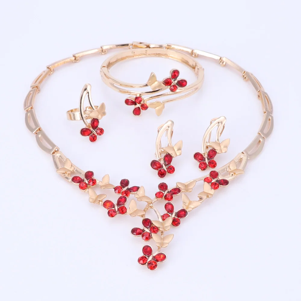 Нигерийские Свадебные африканские бусы ювелирный набор красные стразы Бабочка