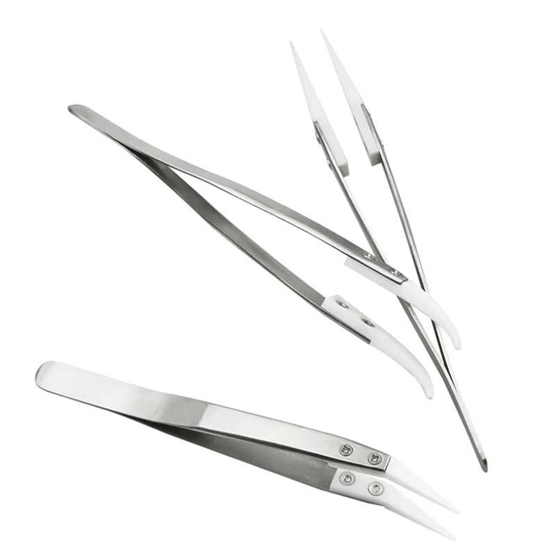 3 шт. антистатические керамические пинцеты из нержавеющей стали набор изогнутых