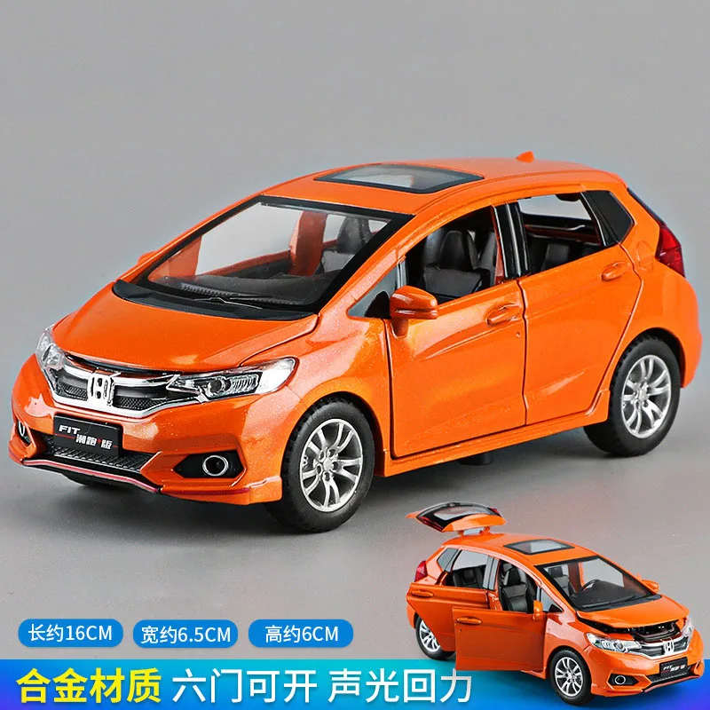 Оранжевый 1/32 Honda Fit литые под давлением автомобили игрушечный транспорт люк хэтчбек Вытяните назад коллекционные игрушки для автомобилей со звуком и светильник для детей - Цвет: Оранжевый