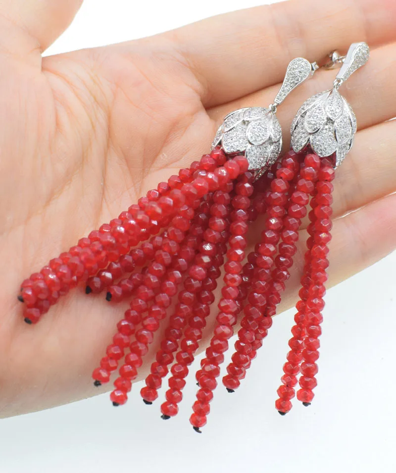 one pair green red jade color roundel faceted 4*2mm tassle hook earrings 80mm wholesale beads FPPJ | Украшения и аксессуары