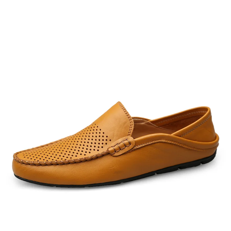 hollow brown shoes KOZLOV/итальянская Летняя обувь на полой подошве; мужские повседневные Роскошные брендовые лоферы из натуральной кожи; Мужские дышащие водонепроницаемые мокасины; Мокасины без застежки - Цвет: hollow brown shoes