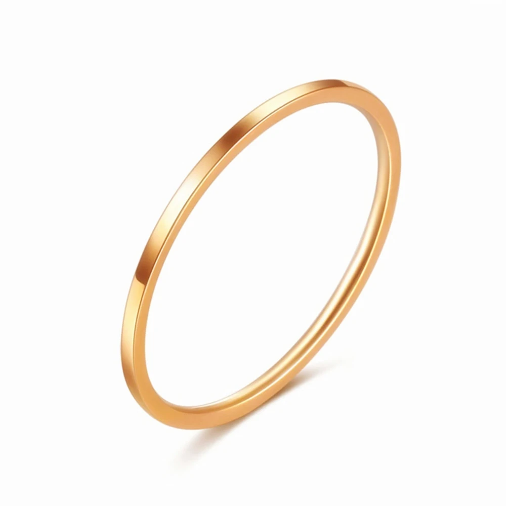 Gold Color 1 мм, Изысканный тонкий стиль, титановая сталь, не вызывает аллергии, серебряный цвет, пара колец, простая мода, розовое золото, Женское Обручальное Кольцо - Цвет основного камня: Gold Color